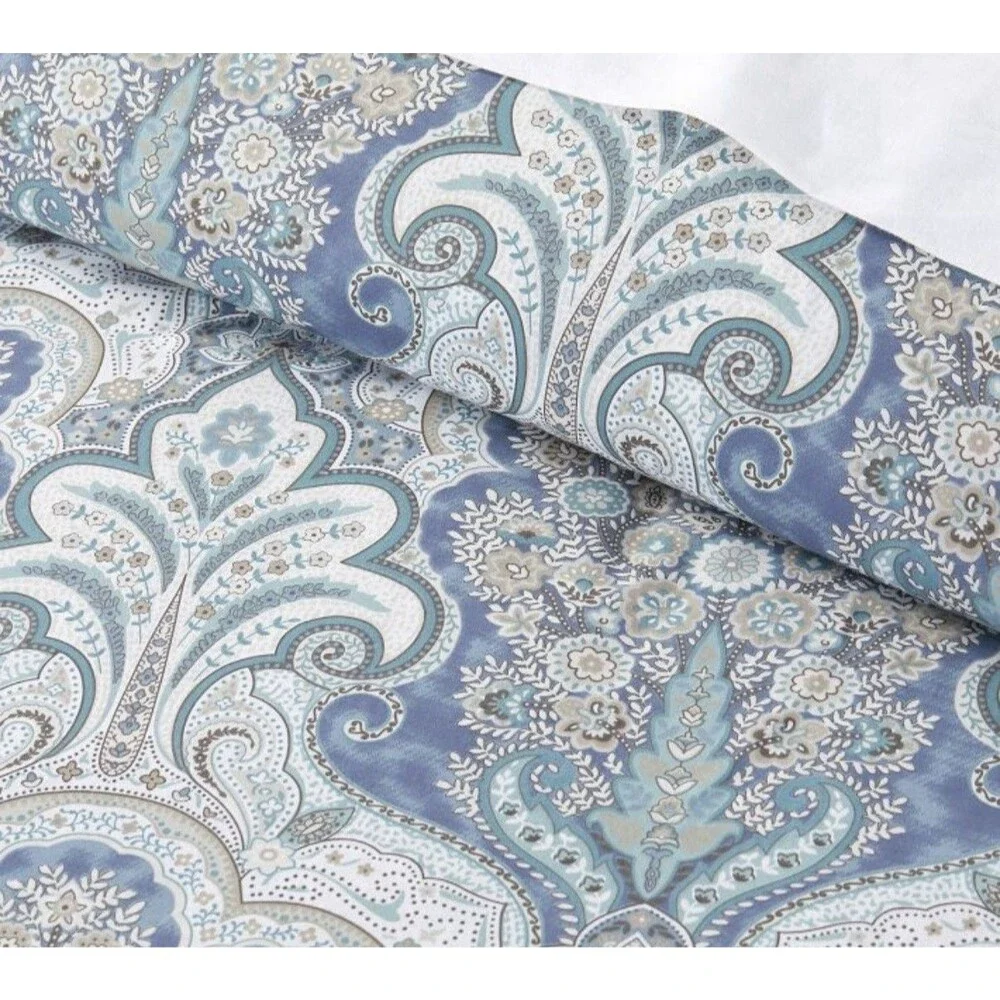 Pottery Barn Jordana Paisley Percale Duvet Cover Full/Queen Blue 100% Cotton